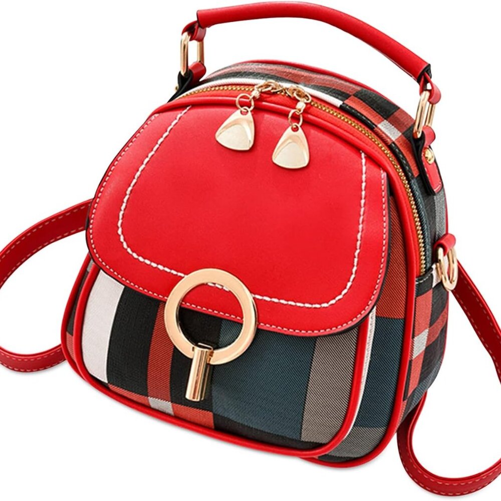 Ergocar Women's Backpack Purse - Plaid PU Leather - NWT